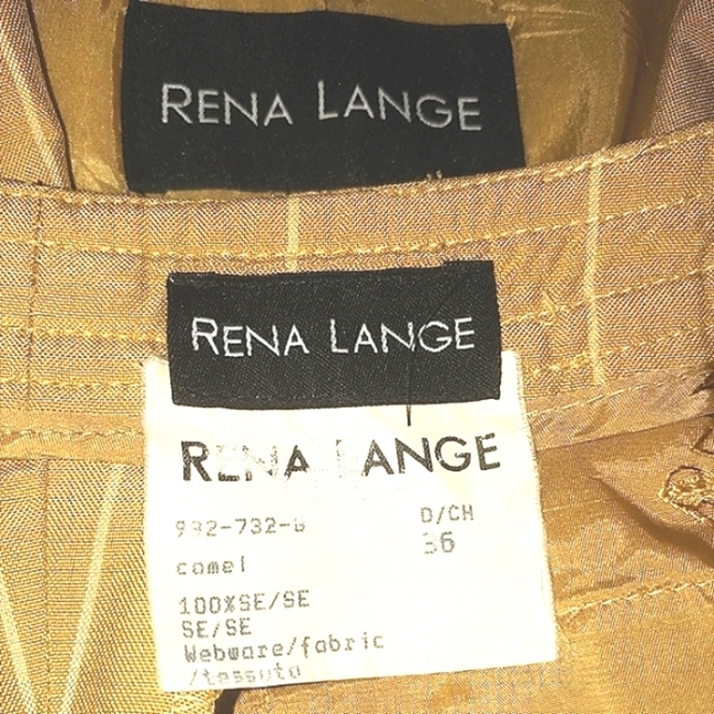 FINAL OFFER! RENA LANGE 6 TAN CREAM SILK BLACK LABEL SIGNATURE TAILS PANTS SUIT - Picture 14 of 16